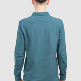 Bluză bărbați din bumbac cu guler polo și fermoar, petrol