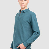 Bluză bărbați din bumbac cu guler polo și fermoar, petrol