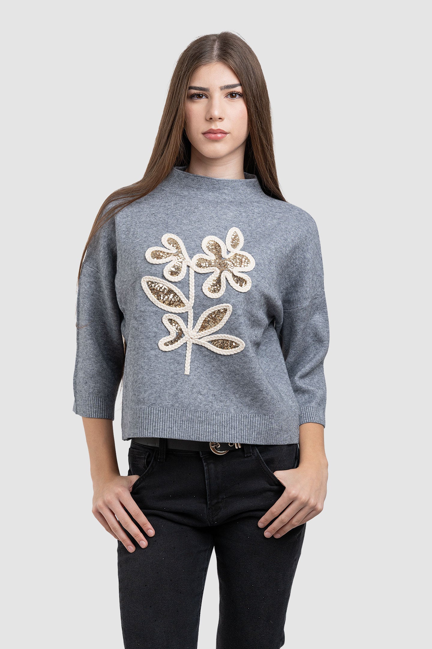 Pulover damă de iarnă, tricotat fin, nuanțe neutre