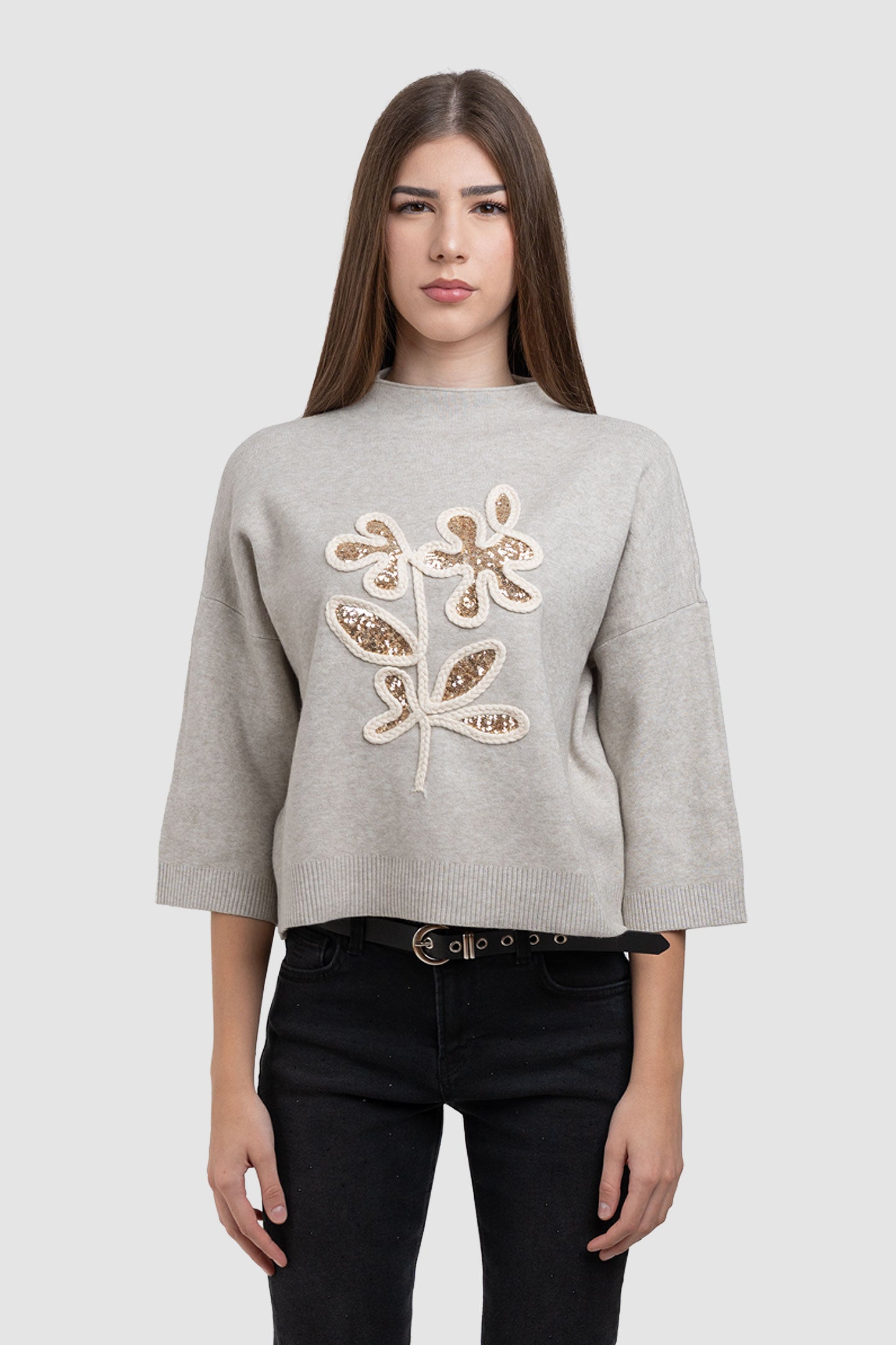 Pulover damă de iarnă, tricotat fin, nuanțe neutre