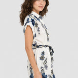 Rochie damă tip cămașă cu imprimeu floral crem/albastru