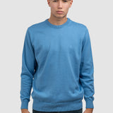 Pulover bărbați din bumbac cu guler rotund, albastru