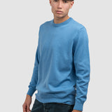 Pulover bărbați din bumbac cu guler rotund, albastru