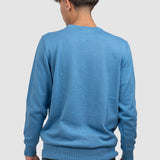 Pulover bărbați din bumbac cu guler rotund, albastru