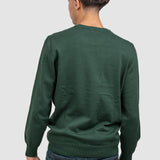 Pulover bărbați din bumbac cu guler rotund, verde