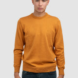 Pulover bărbați din bumbac cu guler rotund, muștar