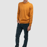 Pulover bărbați din bumbac cu guler rotund, muștar