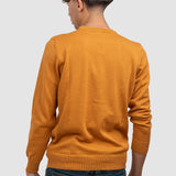 Pulover bărbați din bumbac cu guler rotund, muștar
