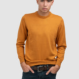 Pulover bărbați din bumbac cu guler rotund, muștar