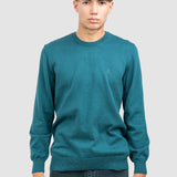Pulover bărbați din bumbac cu guler rotund, turquoise