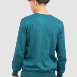 Pulover bărbați din bumbac cu guler rotund, turquoise