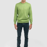 Pulover bărbați din bumbac cu guler rotund, verde