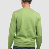 Pulover bărbați din bumbac cu guler rotund, verde