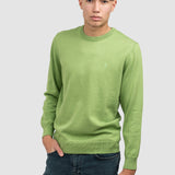 Pulover bărbați din bumbac cu guler rotund, verde