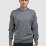 Pulover bărbați cu guler rotund din bumbac mixt, gri
