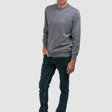 Pulover bărbați cu guler rotund din bumbac mixt, gri