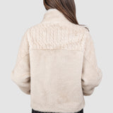 Jachetă blană femei cu fermoar, negru/crem