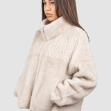 Jachetă blană femei cu fermoar, negru/crem