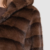 Capă blană femei cu glugă, bej/cafea