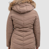 Geacă femei matlasată cu glugă, bej închis