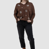 Pulover de damă cu flori aplicate și croială lejeră