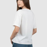 Tricou femei MDM bumbac elastic cu imprimeu grafic alb