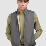 Vestă reversibilă bărbați cu fermoar și guler înalt gri