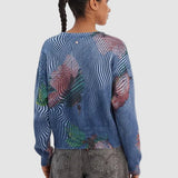 Pulover femei Desigual tip cardigan cu imprimeu floral albastru