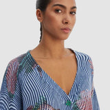 Pulover femei Desigual tip cardigan cu imprimeu floral albastru
