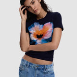 Tricou femei Desigual cu imprimeu floral bej și negru