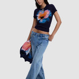 Tricou femei Desigual cu imprimeu floral bej și negru
