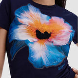 Tricou femei Desigual cu imprimeu floral bej și negru