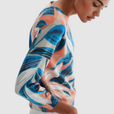 Pulover femei MDM tricot subțire cu imprimeu floral roz mix