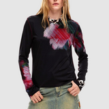 Tricou femei Desigual slim cu imprimeu grafic negru