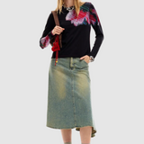Tricou femei Desigual slim cu imprimeu grafic negru