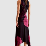 Rochie midi femei Desigual asimetrică cu imprimeu floral negru