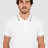 Tricou Polo bărbați din bumbac elastic alb cu dungi contrast