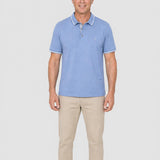 Tricou Polo bărbați din bumbac elastic albastru cu guler contrast
