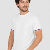 Tricou bărbați cu manșete contrast alb