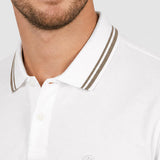 Tricou Polo bărbați din bumbac elastic alb cu dungi contrast