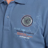 Tricou Polo bărbați din bumbac albastru cu imprimeu