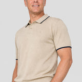 Tricou Polo bărbați din tricot cu guler contrast bej