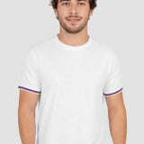 Tricou bărbați cu manșete contrast alb