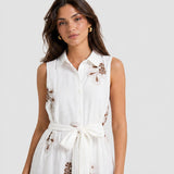 Rochie damă maxi fără mâneci cu imprimeu floral crem/bej