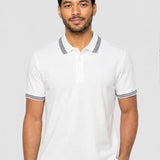 Tricou Polo bărbați din bumbac elastic alb cu guler în dungi