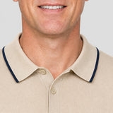 Tricou Polo bărbați din tricot cu guler contrast bej