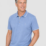 Tricou Polo bărbați din bumbac elastic albastru cu guler contrast