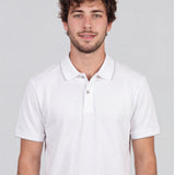Tricou polo bărbați din bumbac elastic alb, design clasic