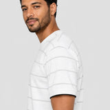 Tricou bărbați cu dungi fine orizontale alb și negru