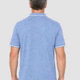 Tricou Polo bărbați din bumbac elastic albastru cu guler contrast